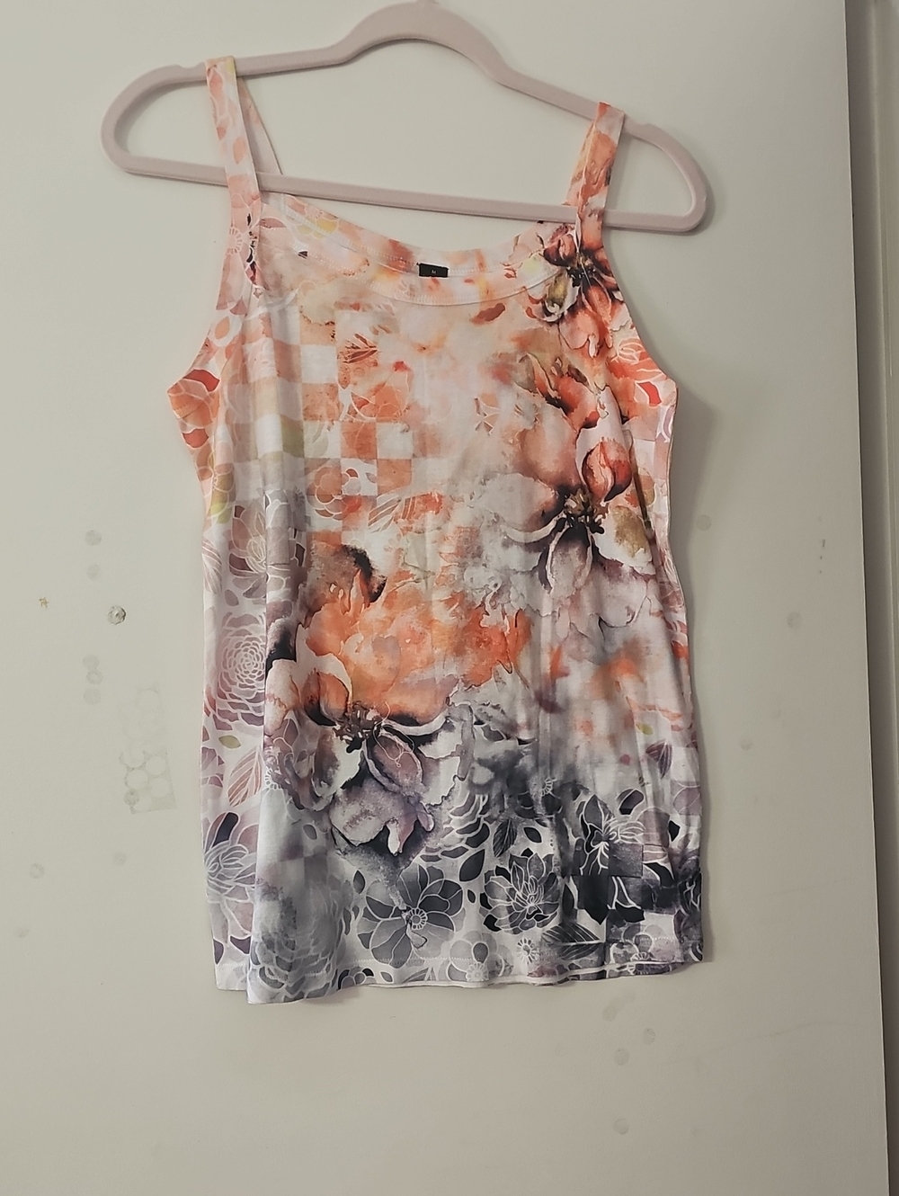 Floral Watercolor Tank Top - Peach & Gray